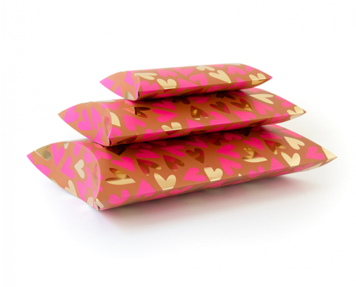 Geschenkbox (Kissen) Herzen pink/gold
