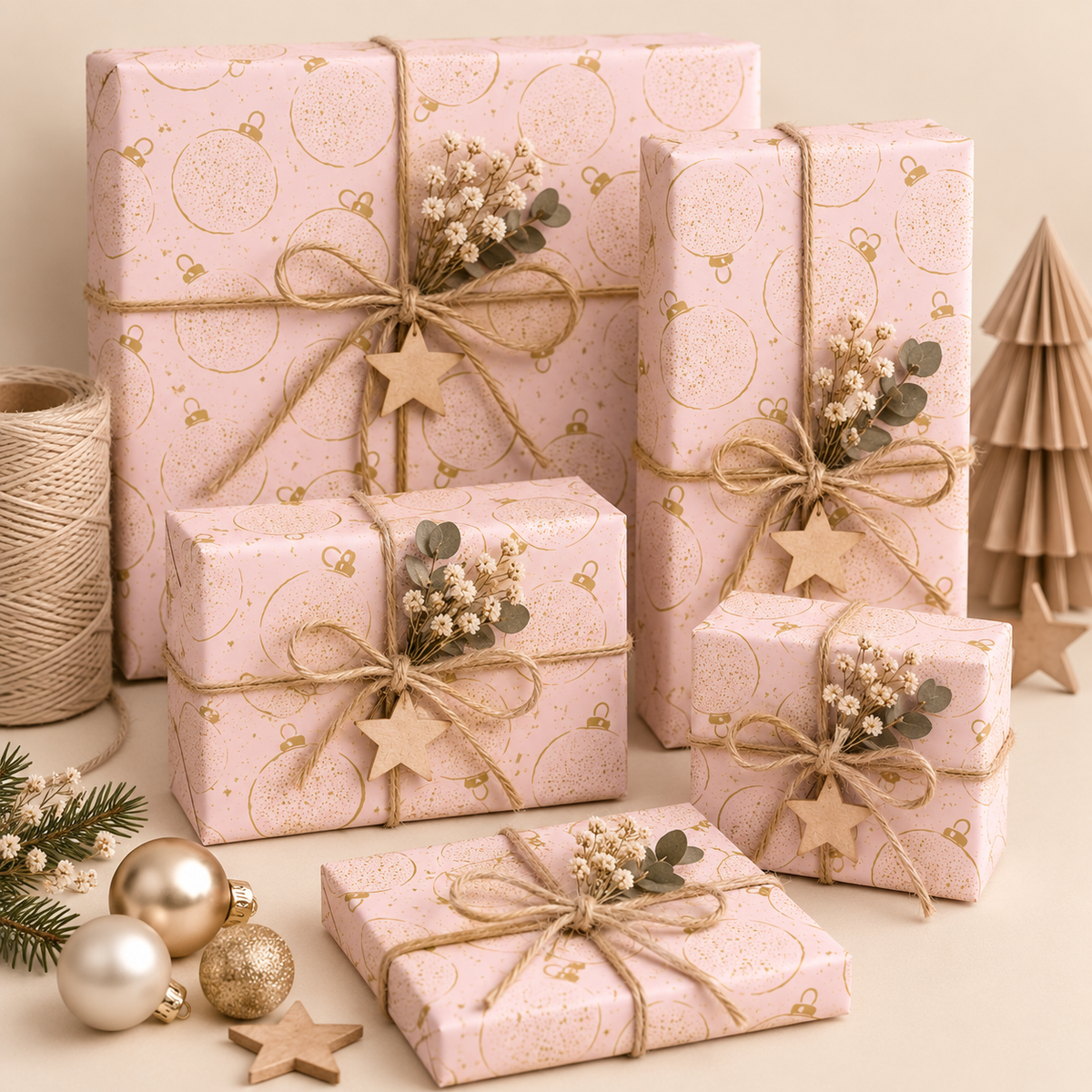 Seidenpapier Weihnachtskugeln rosa Gold