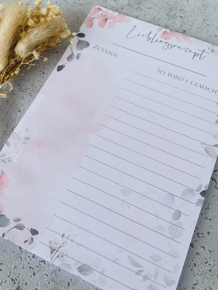 Rezeptblock Aquarell Blumen Design Eigenproduktion in A5