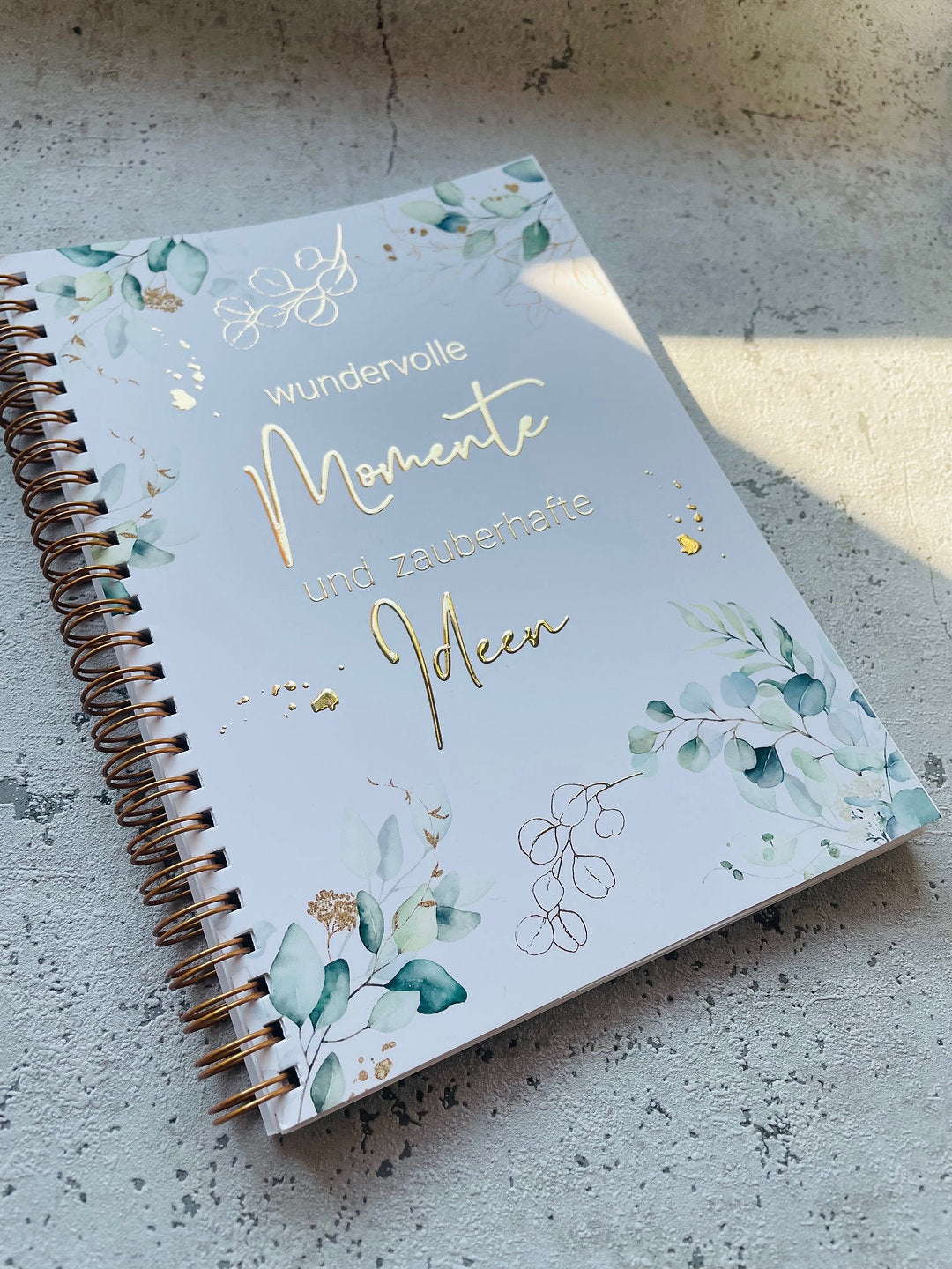 Notizbuch Eukalyptus mit Goldveredlung in 3D in A5