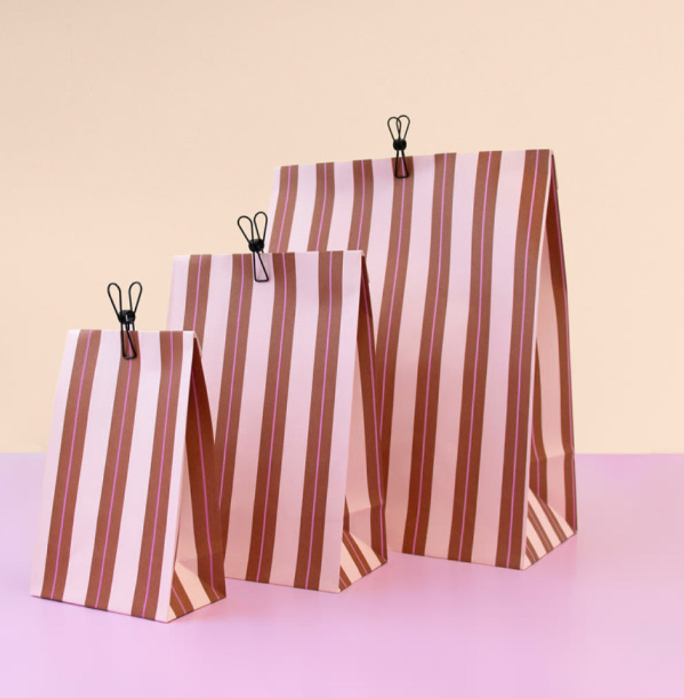 Blockbodenbeutel Stripes rosa braun