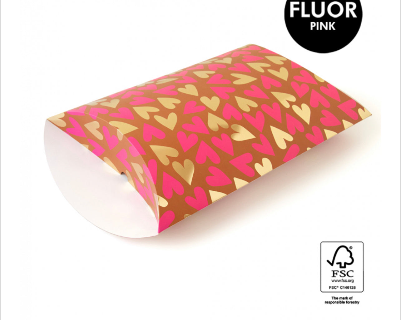 Geschenkbox (Kissen) Herzen pink/gold