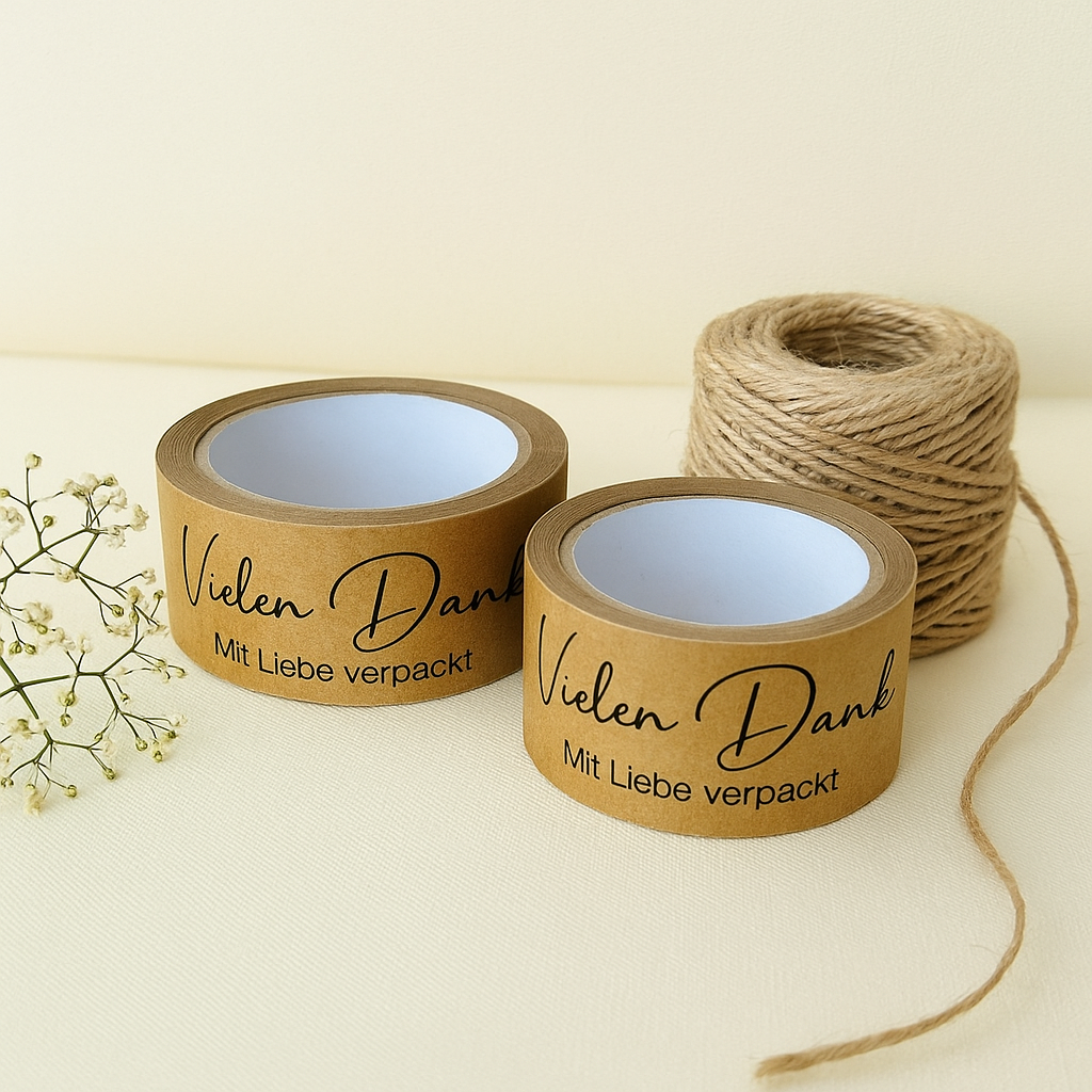 Papierklebeband 50 mm x 55 m • Vielen Dank, mit Liebe verpackt •