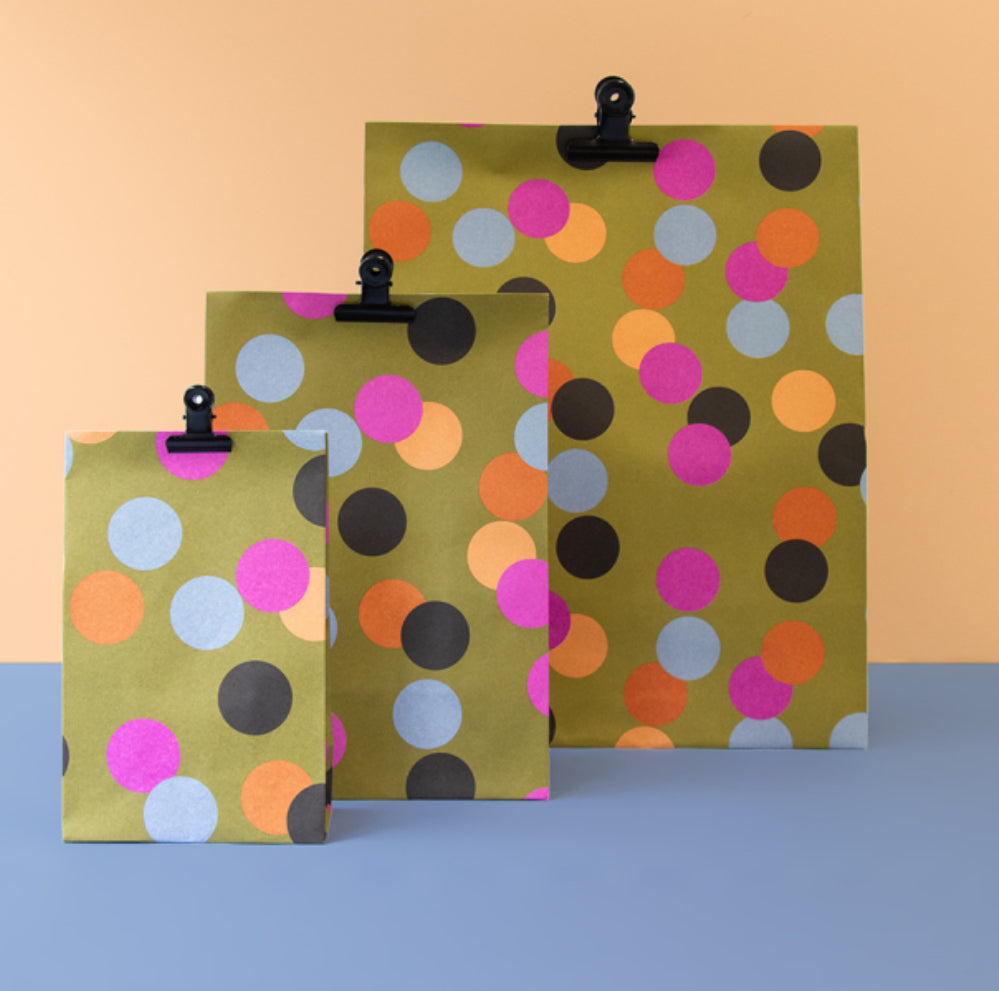 Blockbodenbeutel Konfetti Olive