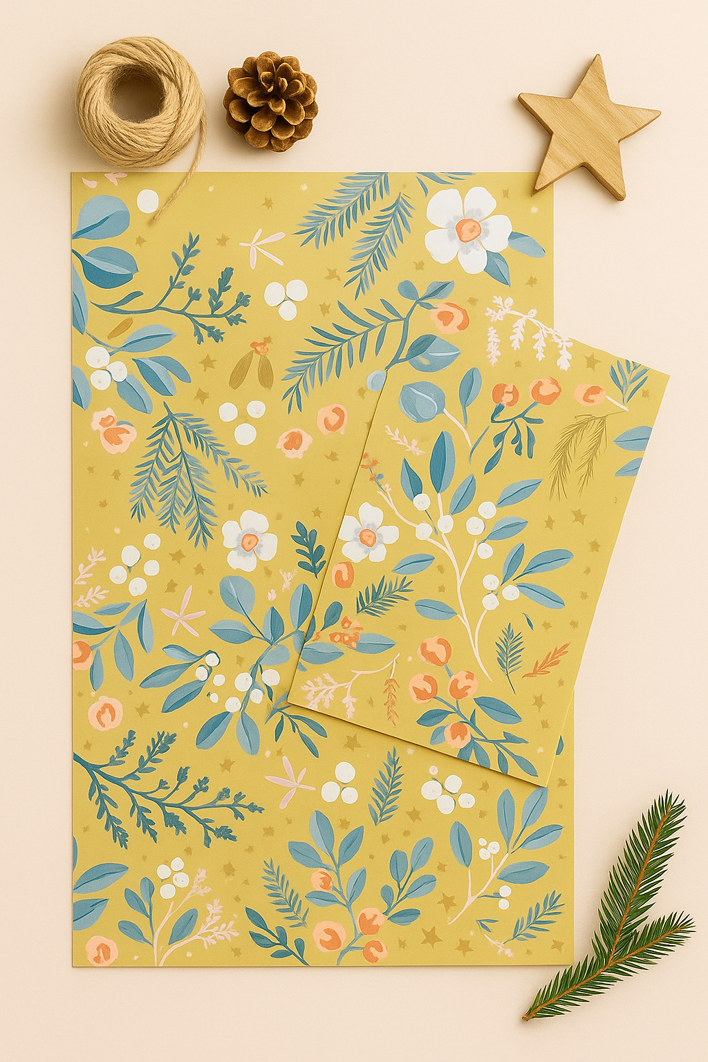 Papier Taschen  •Blumen Senfgelb •10 Stk