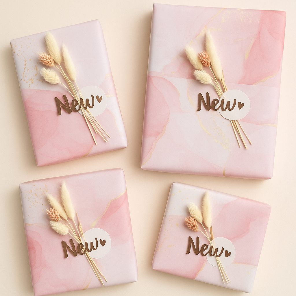 Kraftpapier Aquarell Rosa/Gold 35x50 cm