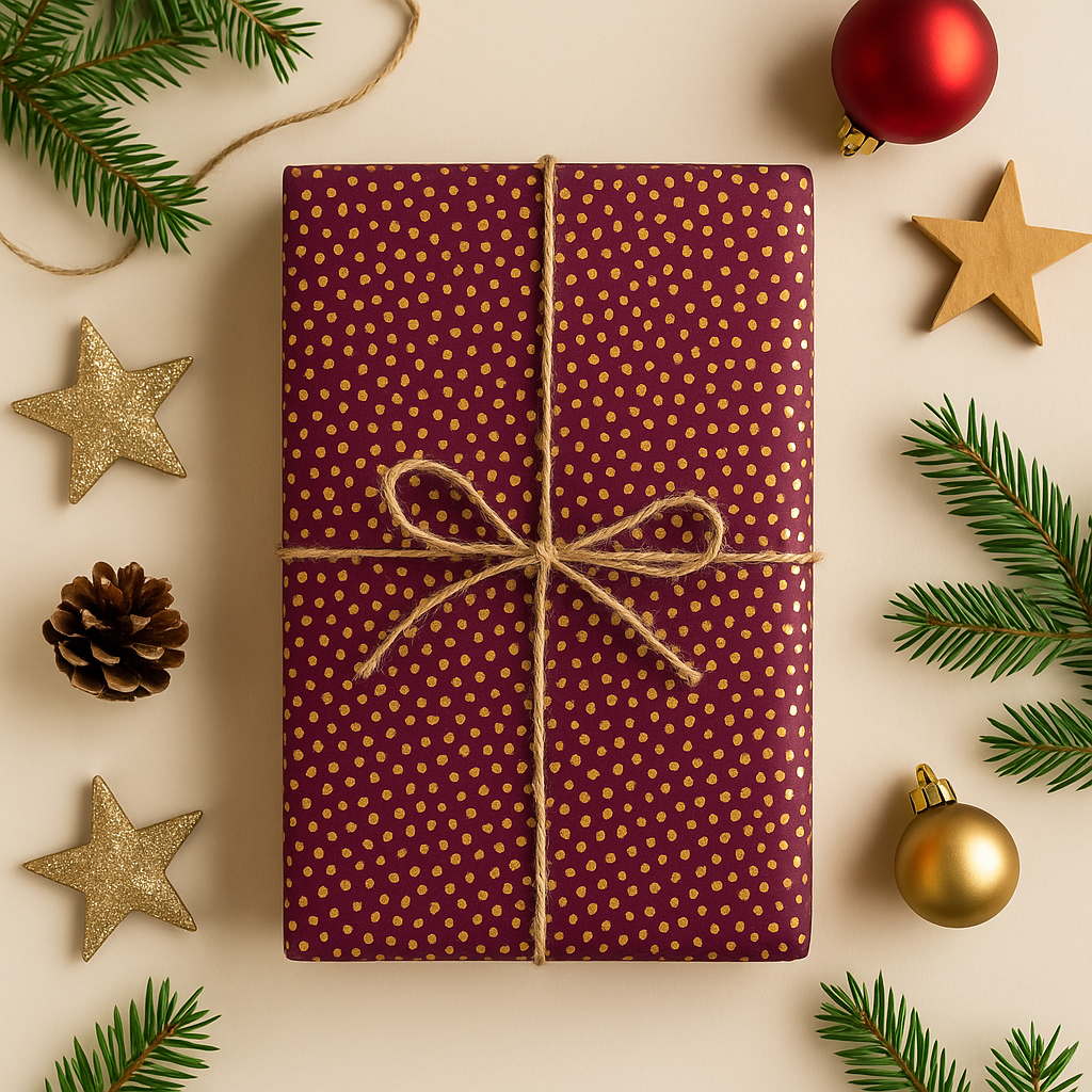 Seidenpapier Bordeaux mit goldenen punkten Weihnachten
