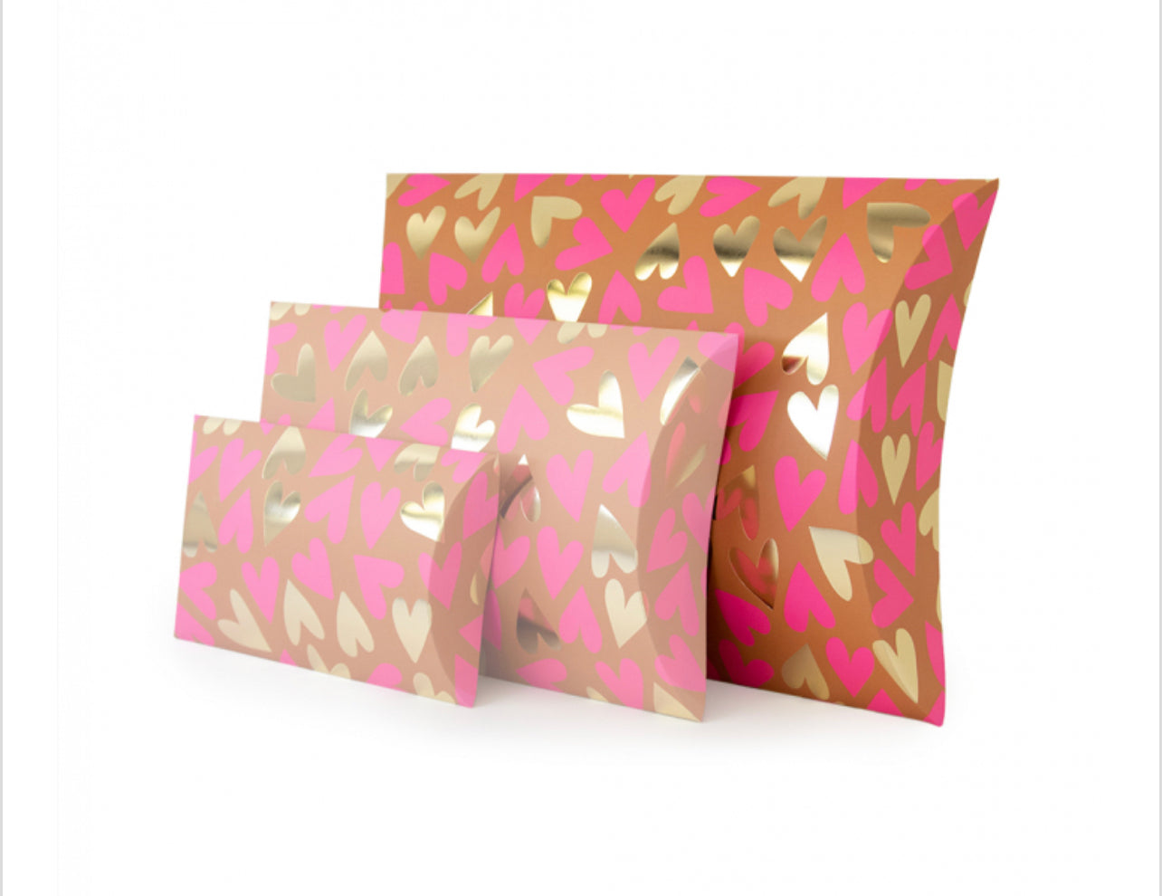 Geschenkbox (Kissen) Herzen pink/gold