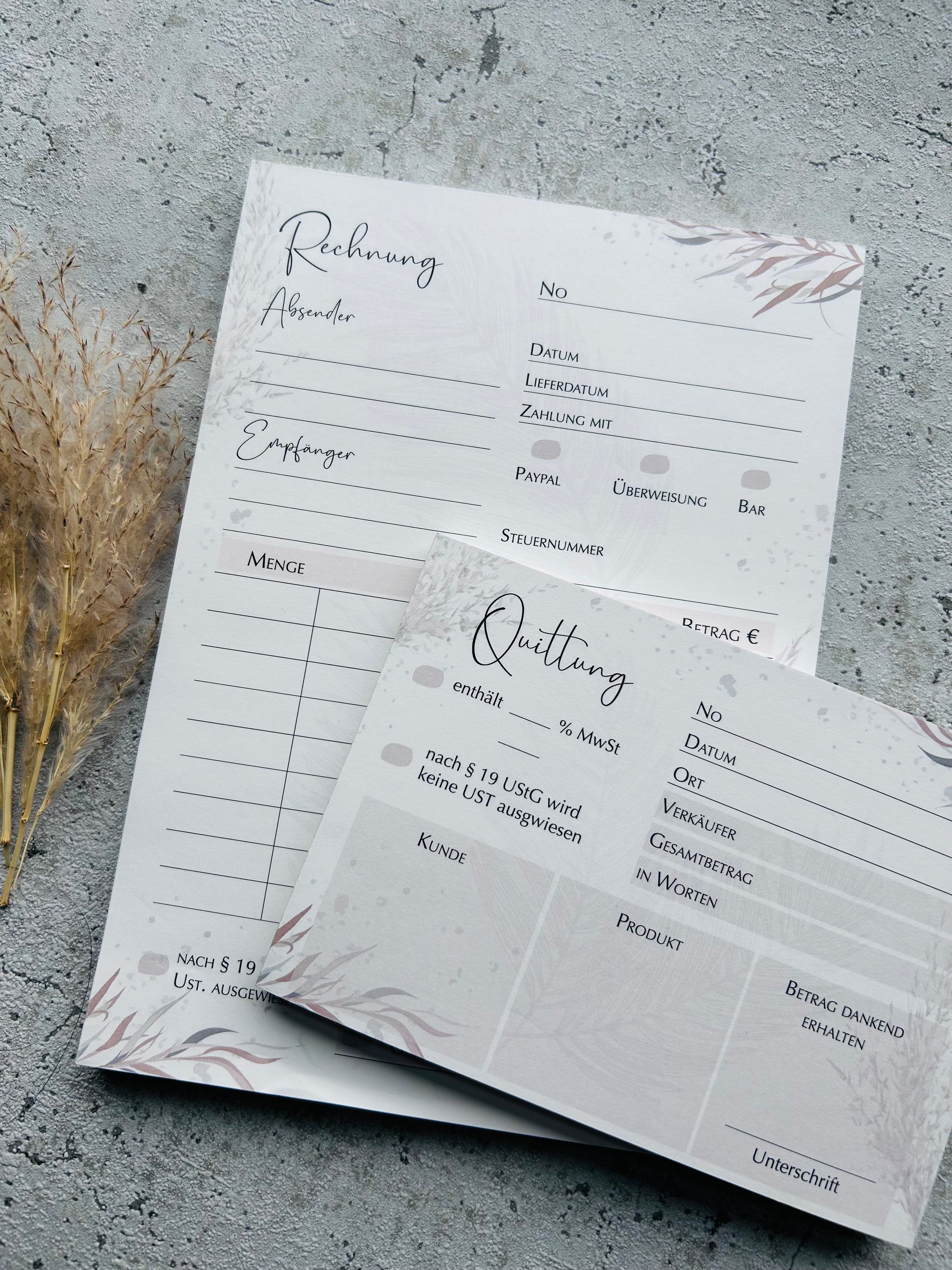 Kleines Business SET Rechnungsblock und Quittungsblock im BOHO Design mit Durchschlag