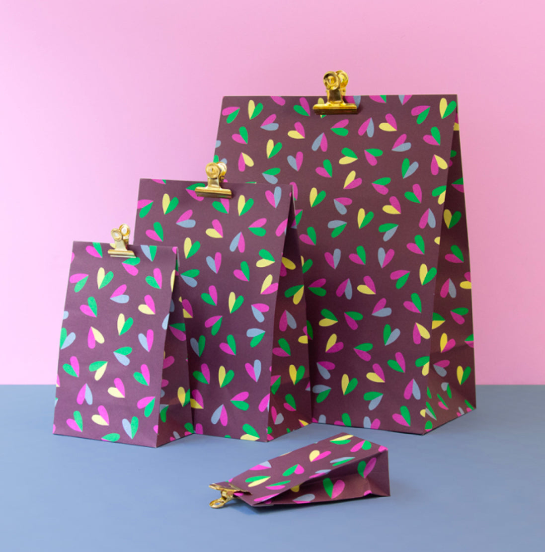 Blockbodenbeutel Herzchen Neon gemischt