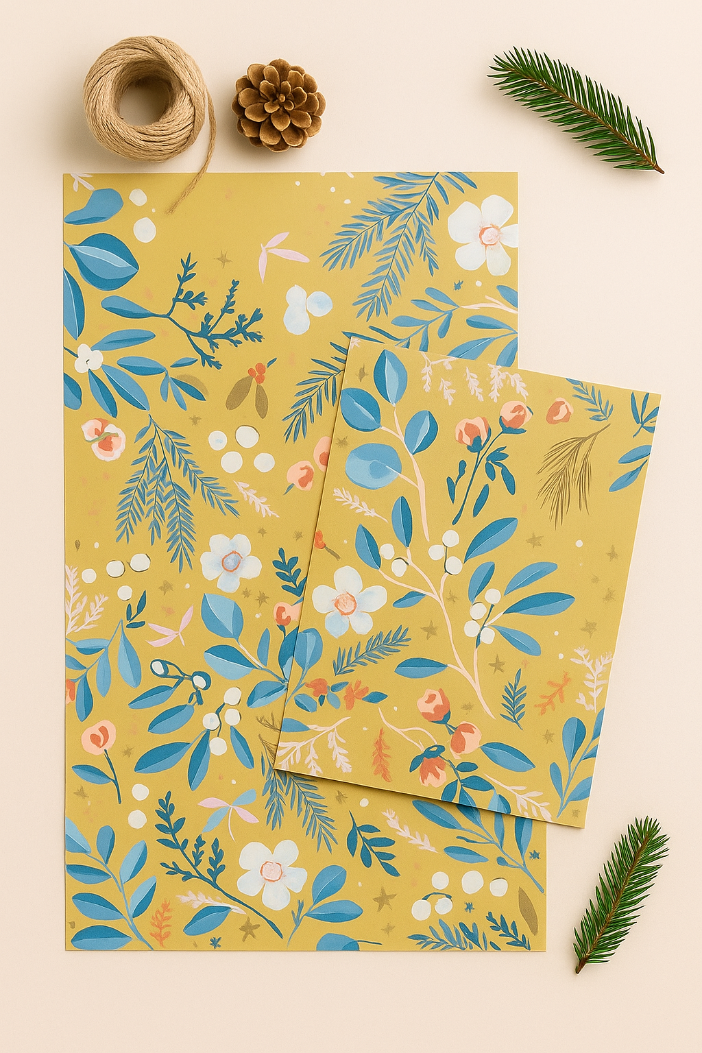 Papier Taschen  •Blumen Senfgelb •10 Stk