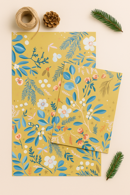 Papier Taschen  •Blumen Senfgelb •10 Stk