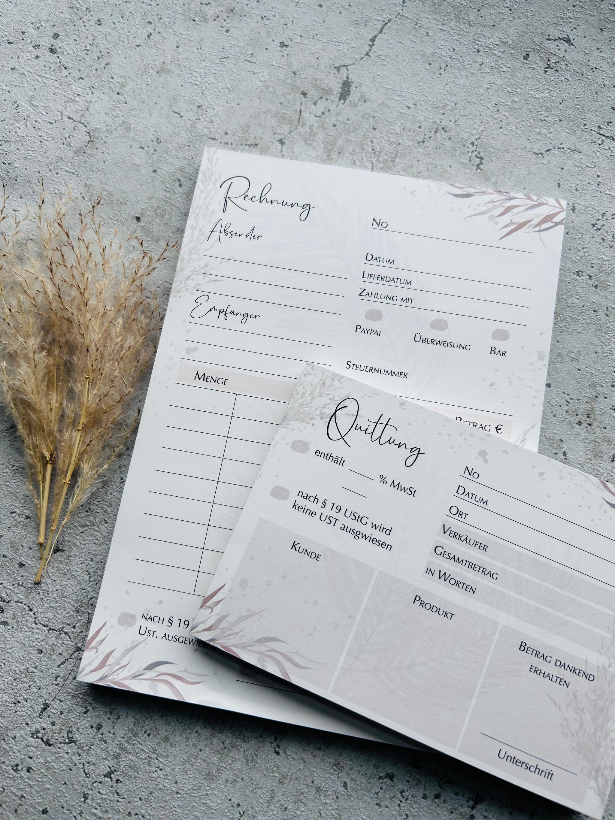 Kleines Business SET Rechnungsblock und Quittungsblock im BOHO Design mit Durchschlag