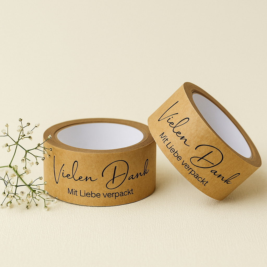 Papierklebeband 50 mm x 55 m • Vielen Dank, mit Liebe verpackt •