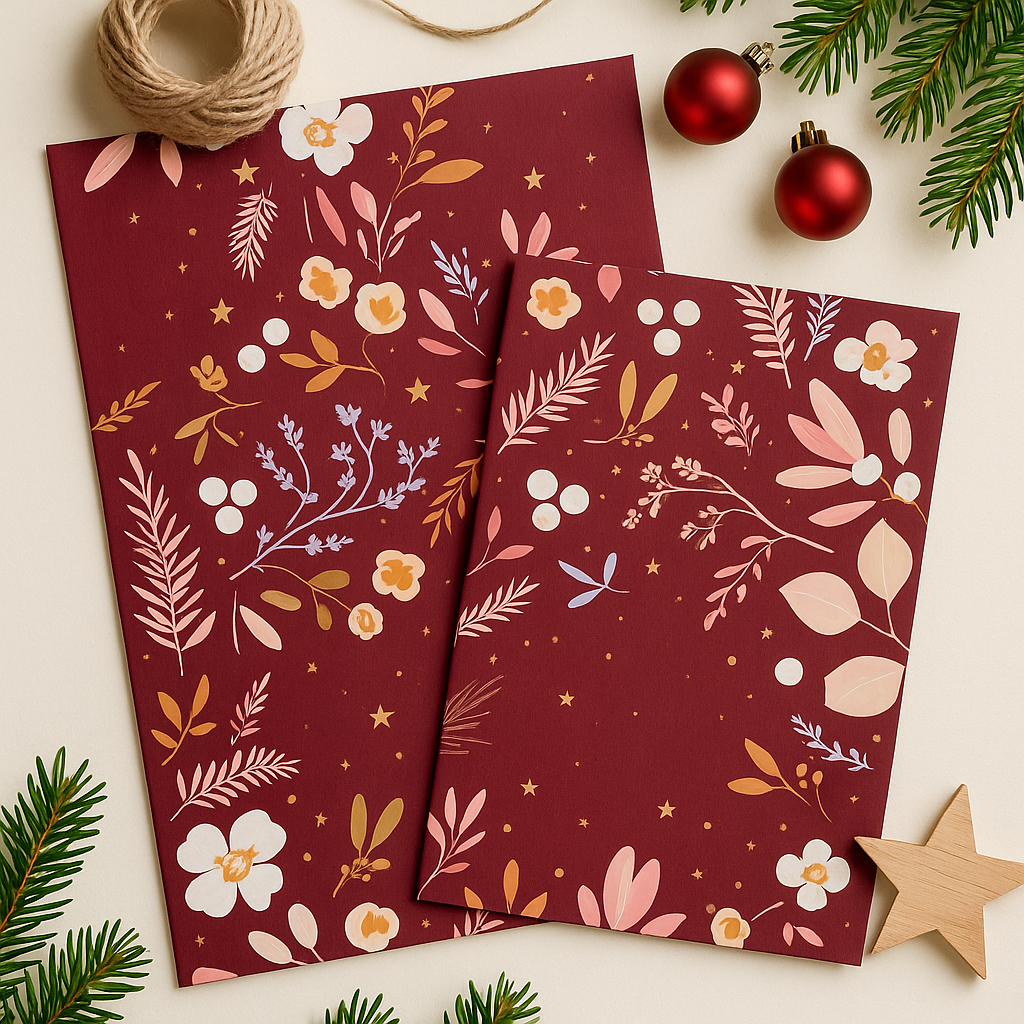 Papier Taschen  •Blumen rot •10 Stk