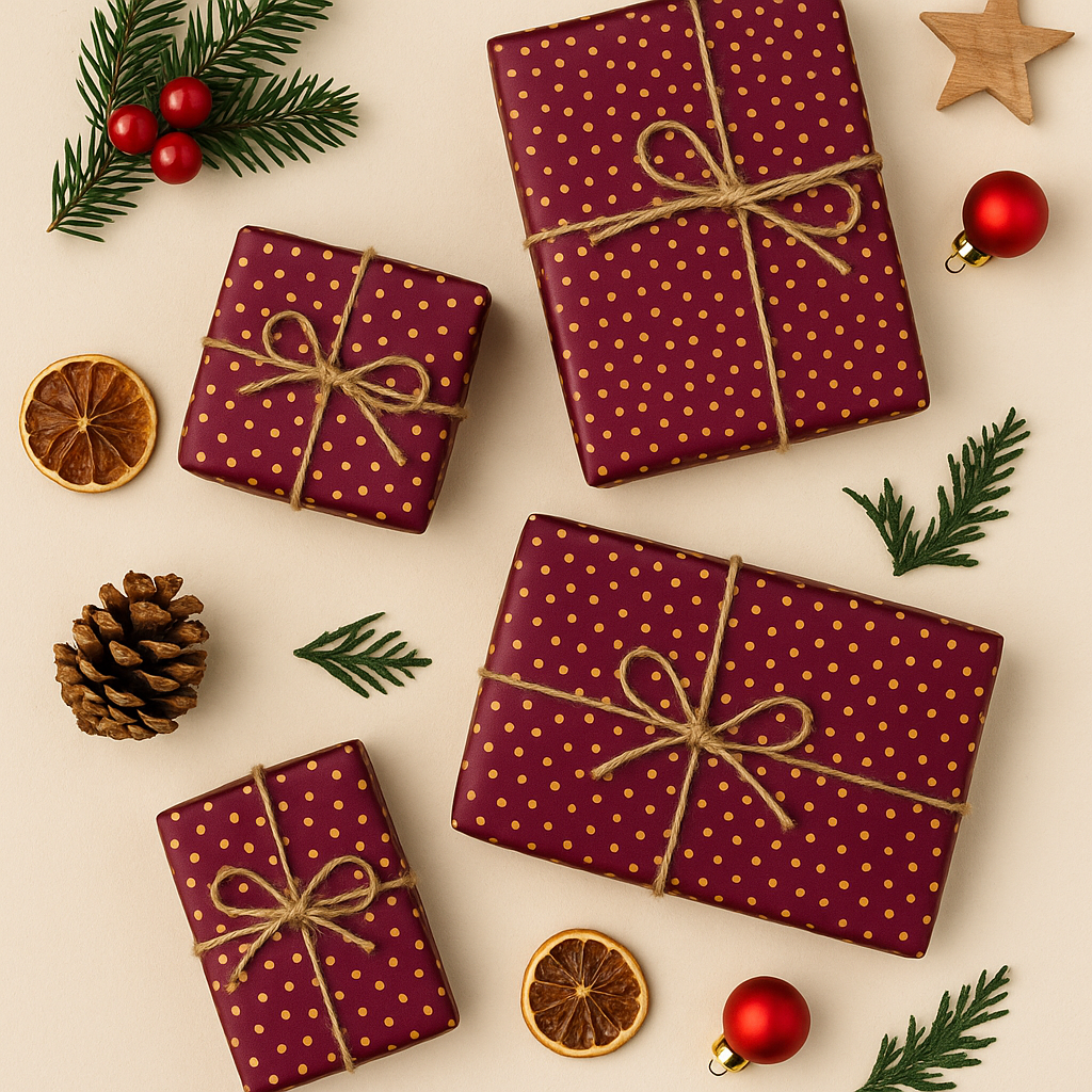 Seidenpapier Bordeaux mit goldenen punkten Weihnachten