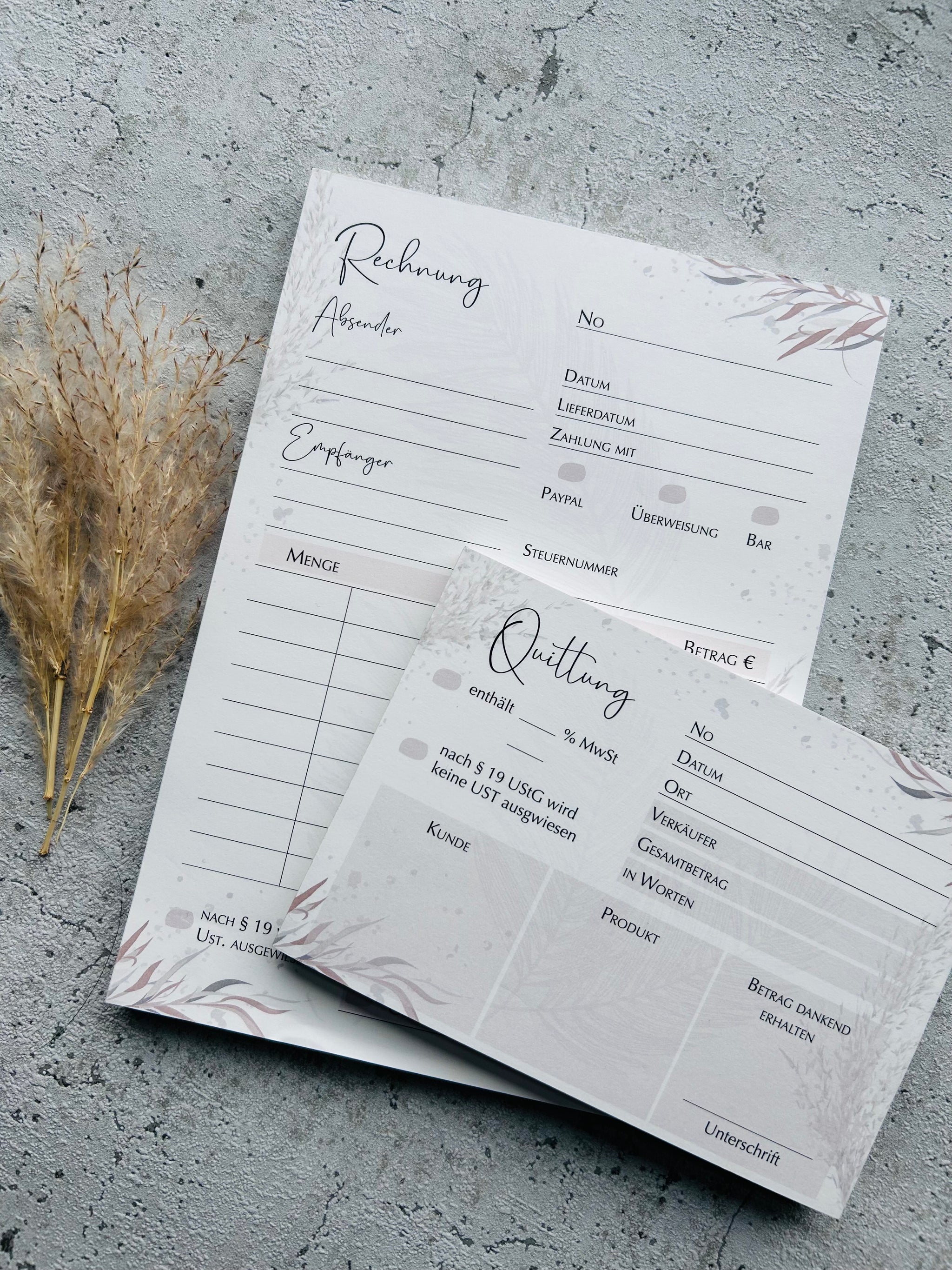 Kleines Business SET Rechnungsblock und Quittungsblock im BOHO Design mit Durchschlag