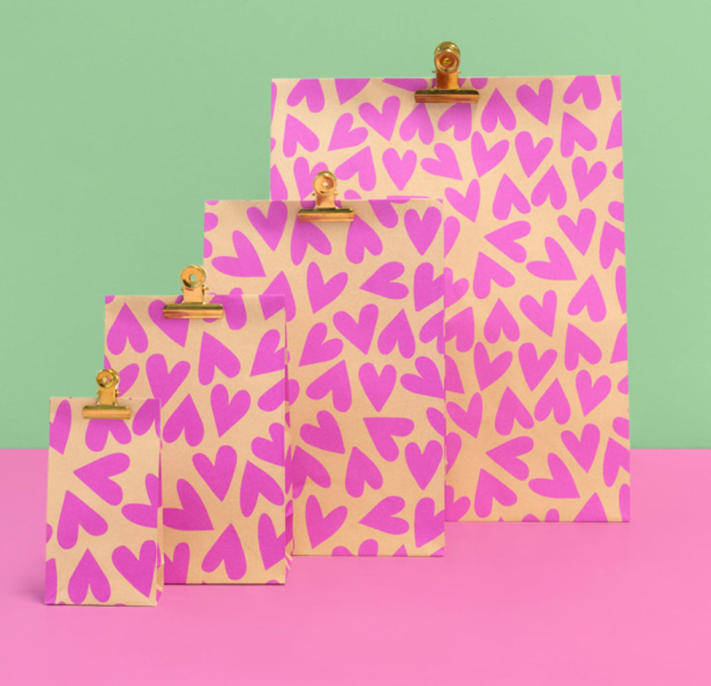 Blockbodenbeutel Herzchen pink/nude