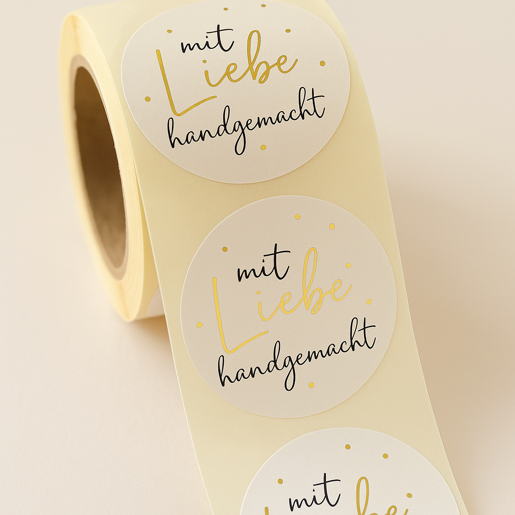 Sticker • mit Liebe handgemacht • weiss/gold• 10 Stk.