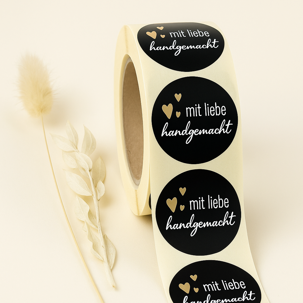 Sticker • mit Liebe handgemacht • 10 Stk Goldveredlung