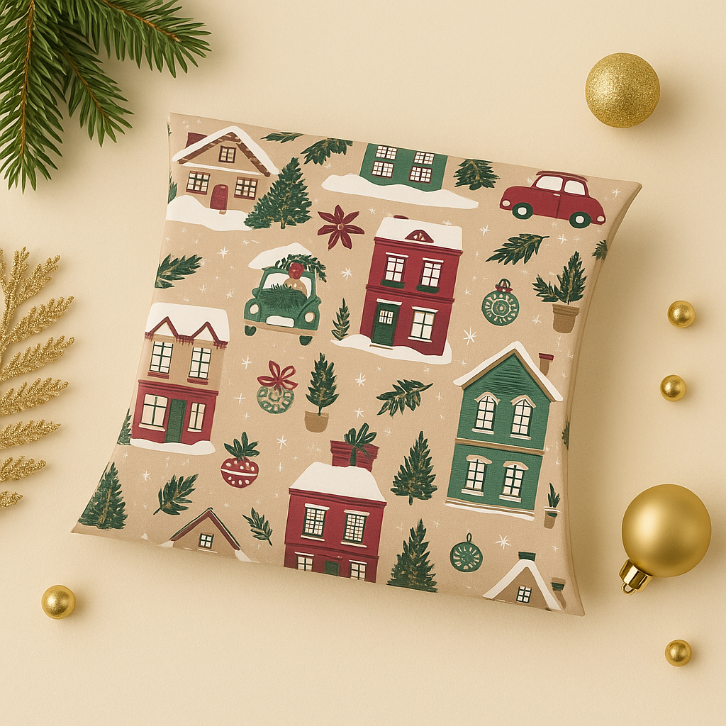 Geschenkbox (Kissen) Weihnachten Winterdorf