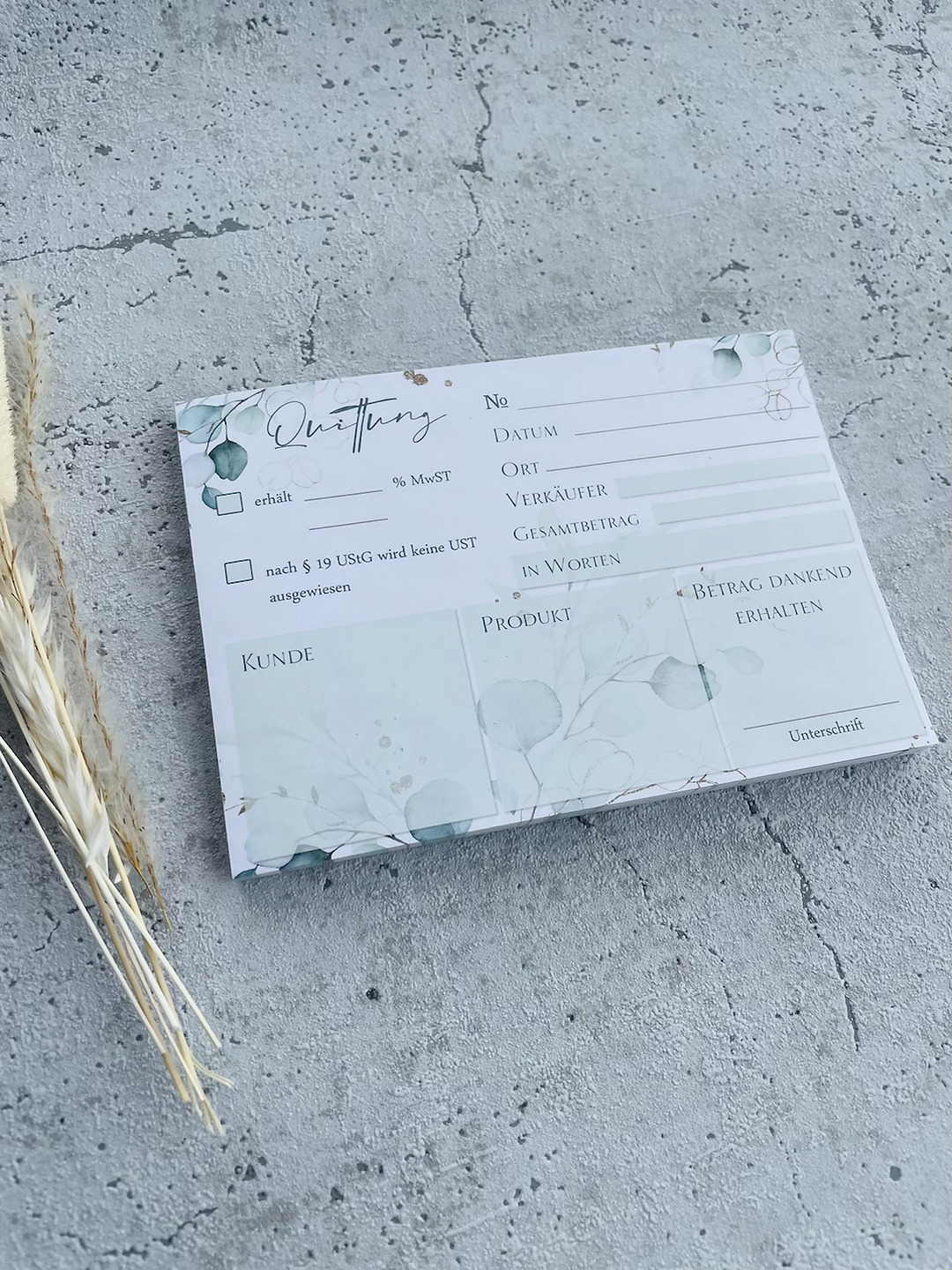 Quittungsblock A6 Eukalyptus Golddesign