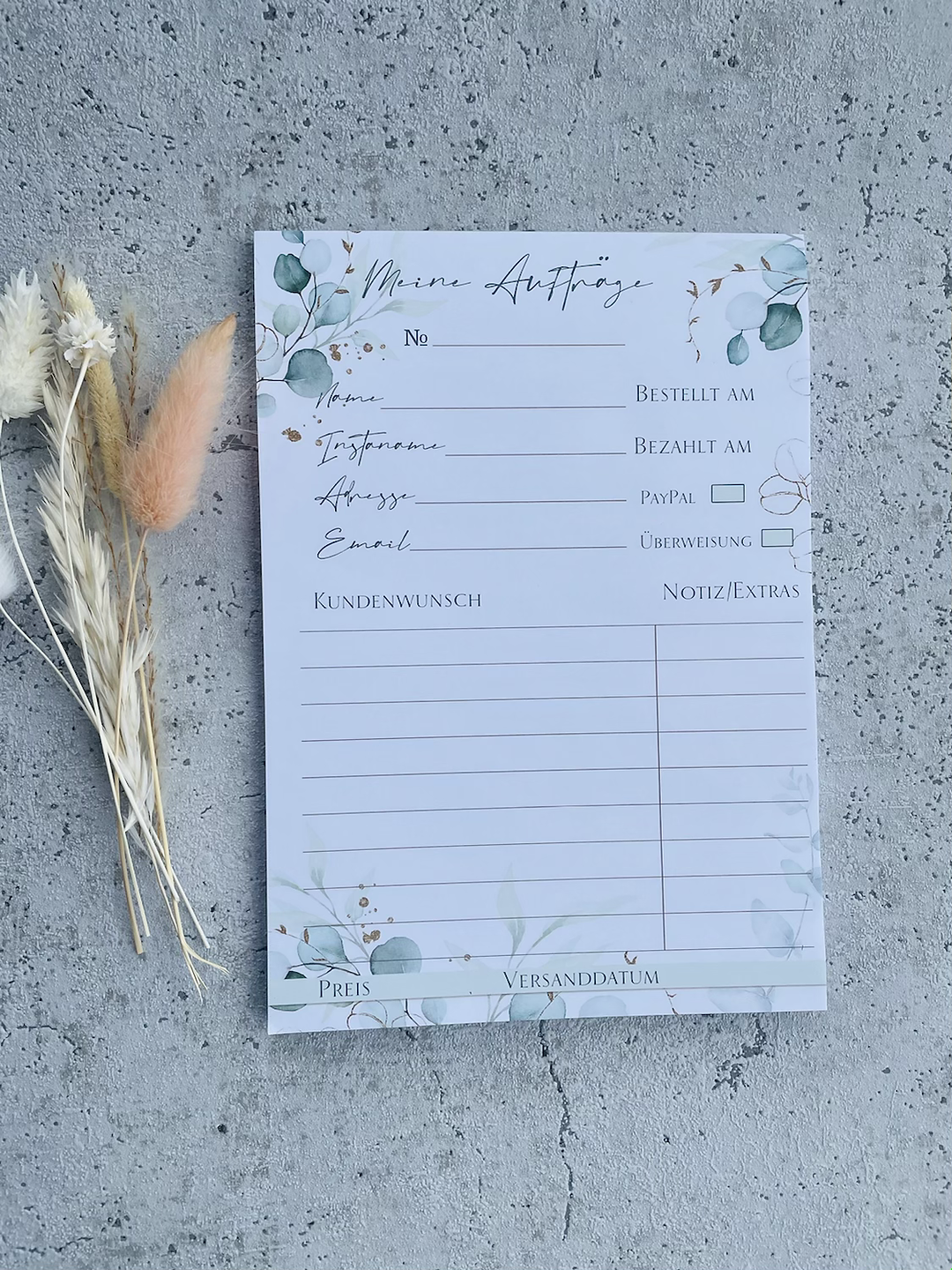 Auftragsblock Eukalyptus Golddesign