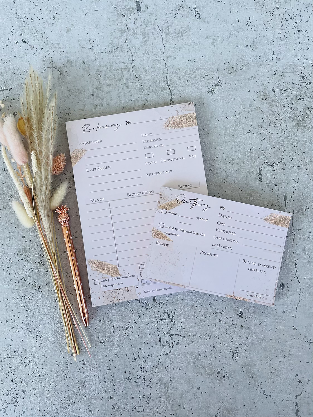 Kleines Business SET Rechnungsblock und Quittungsblock im Golddesign