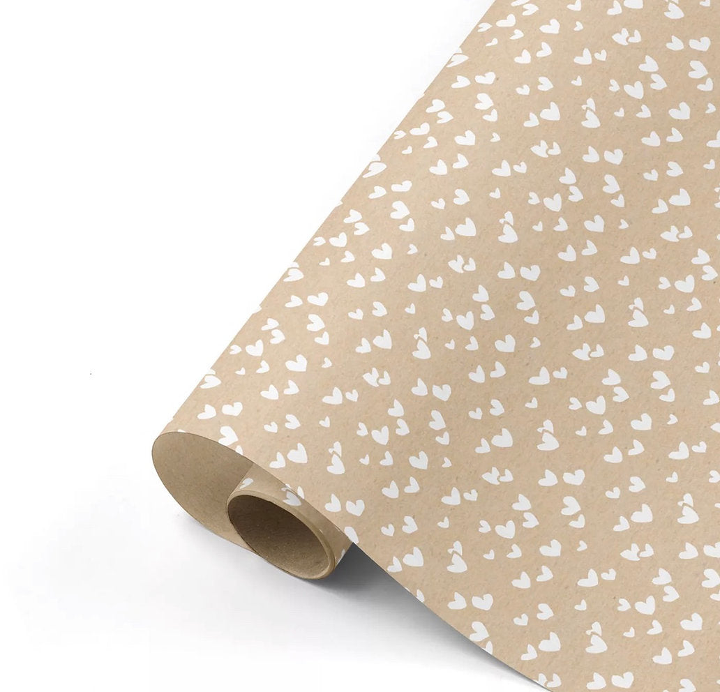 Geschenkpapier 50x300cm Kraftpapier Herzchen beige