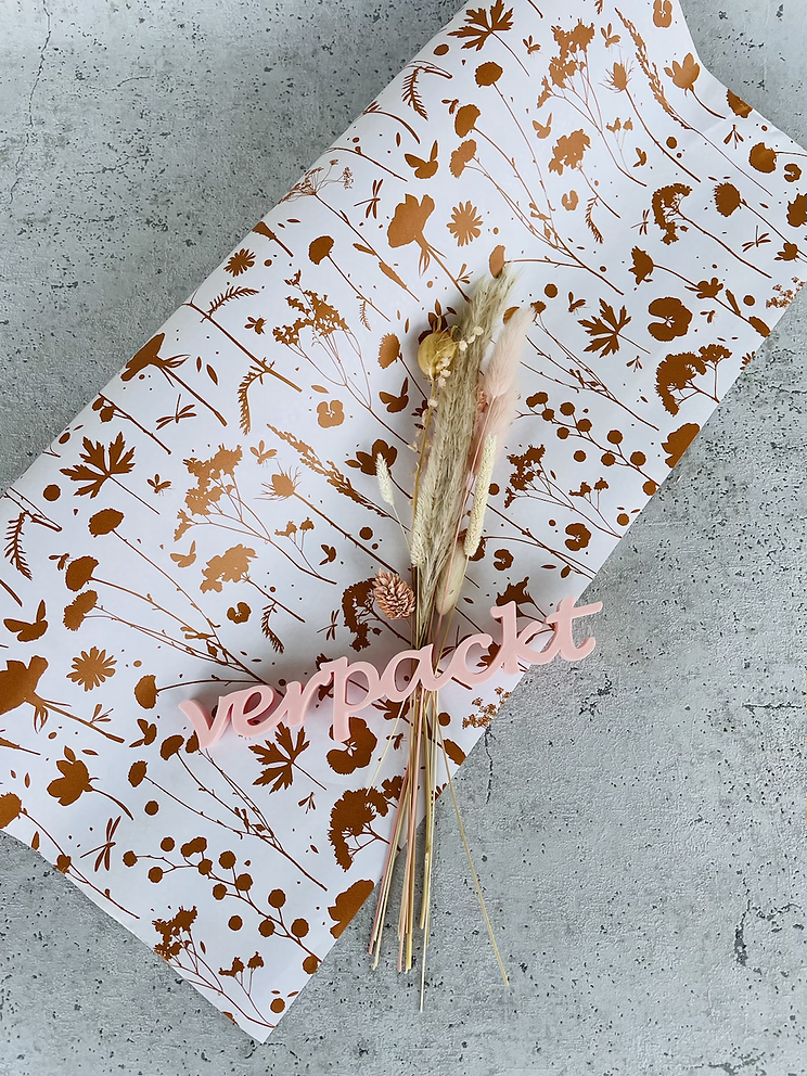 Geschenkpapier  50x300cm Kraftpapier Blumen braun Gold