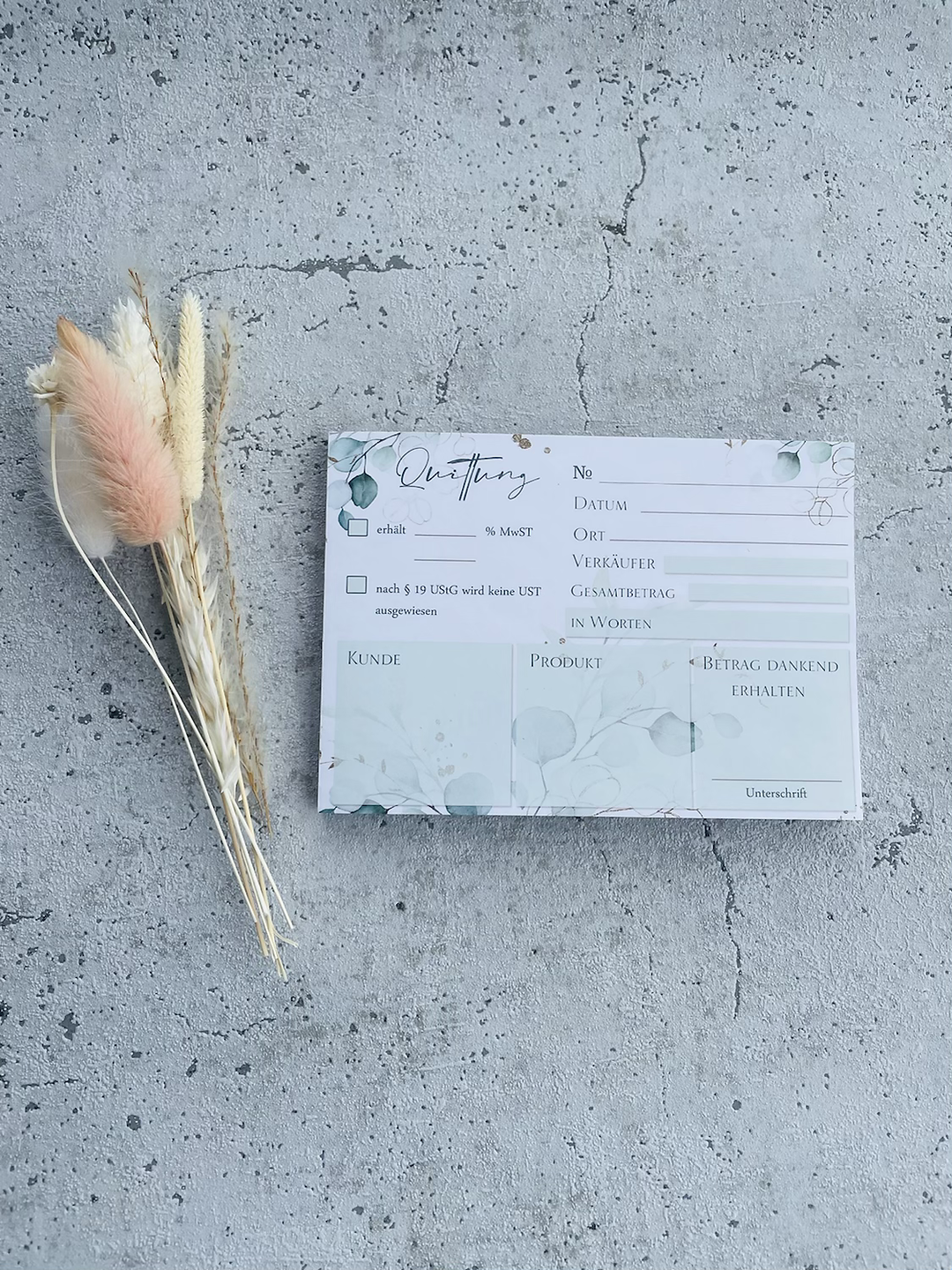 Quittungsblock A6 Eukalyptus Golddesign