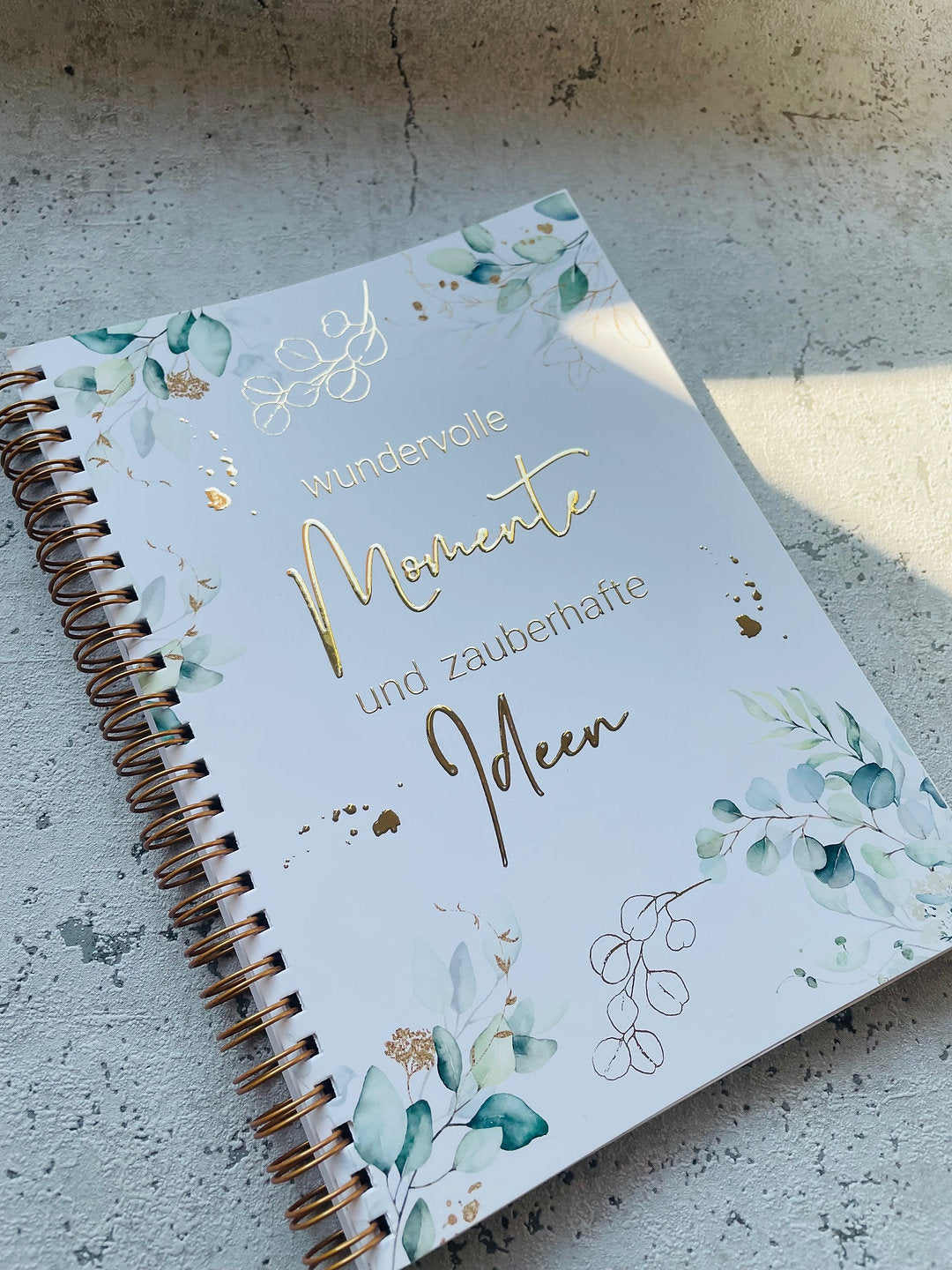Notizbuch Eukalyptus mit Goldveredlung in 3D in A5