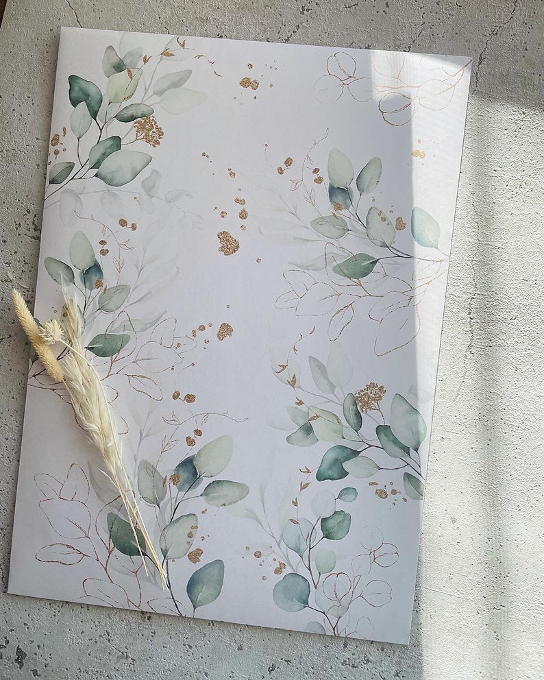 Papier Taschen  •Eukalyptus Golddesign• 10 Stk Eigenproduktion