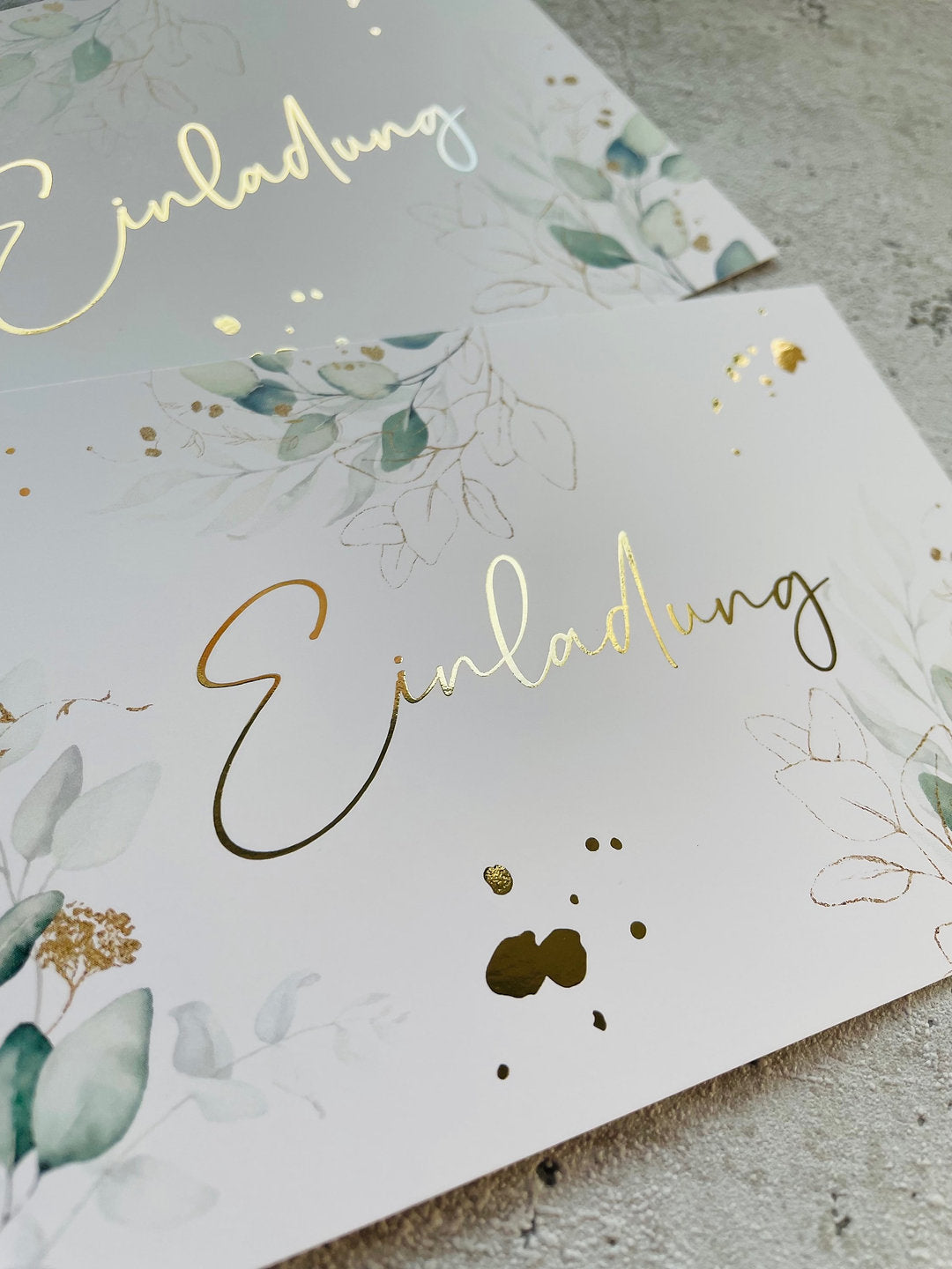 Karten  •Einladung• mit Goldveredlung Eukalyptus