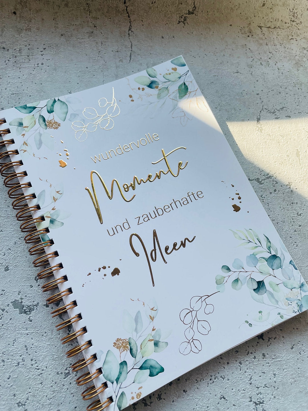 Notizbuch Eukalyptus mit Goldveredlung in 3D in A5