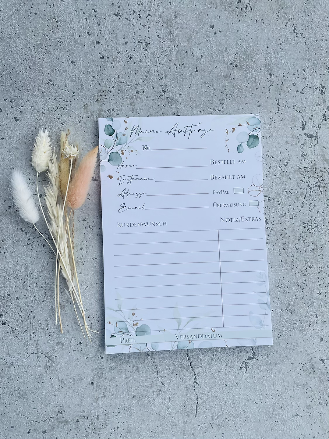 Auftragsblock Eukalyptus Golddesign