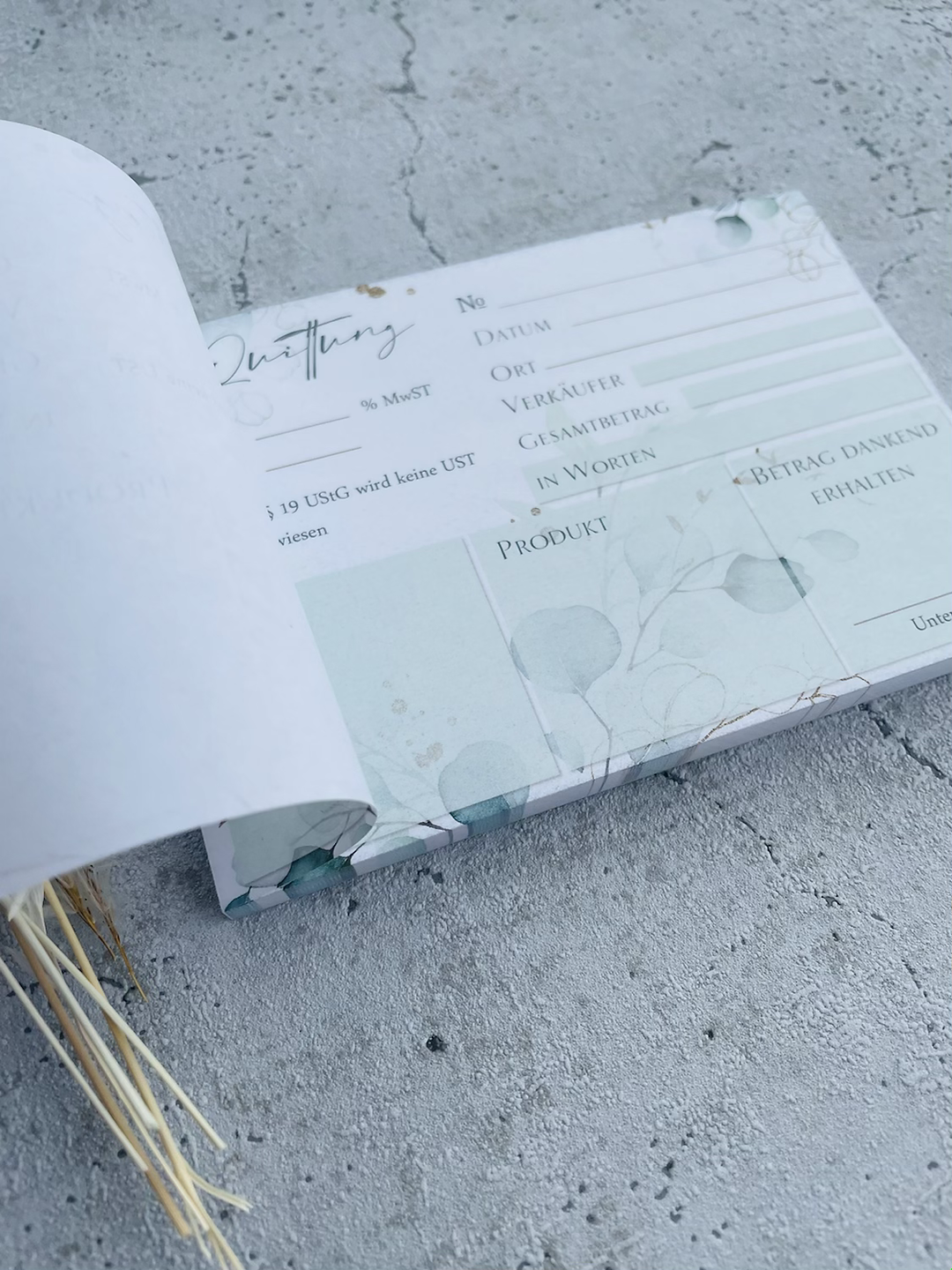 Quittungsblock A6 Eukalyptus Golddesign