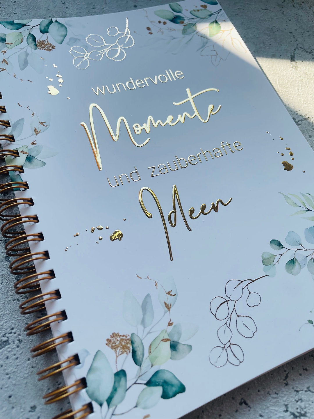 Notizbuch Eukalyptus mit Goldveredlung in 3D in A5