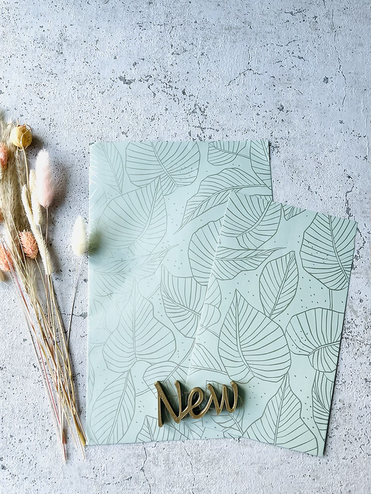 Papier Taschen Grün•Gold Blätter 10 Stk