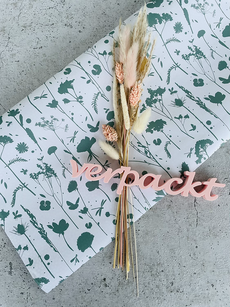 Geschenkpapier  50x300cm Kraftpapier Blumen blau metallic