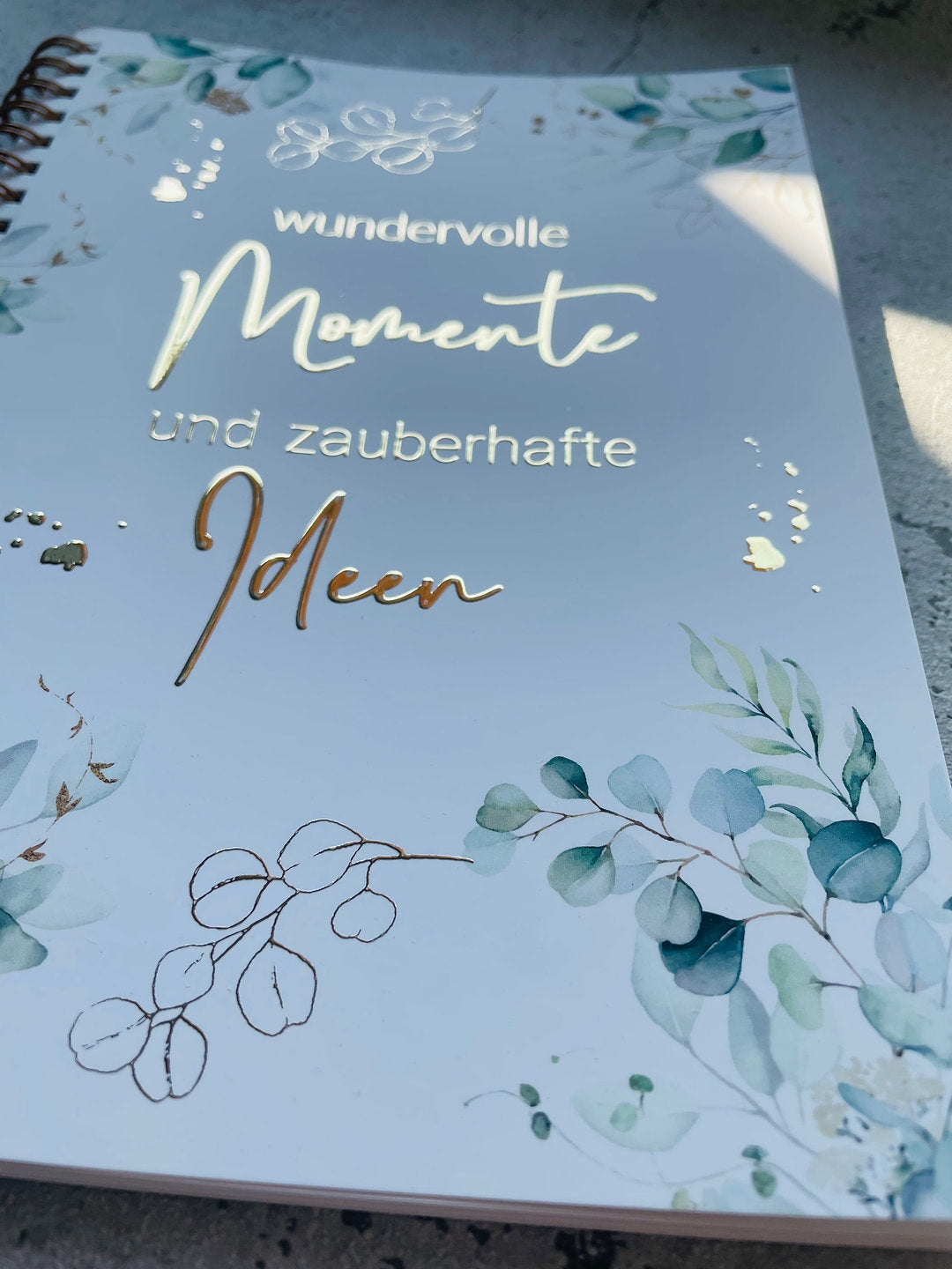 Notizbuch Eukalyptus mit Goldveredlung in 3D in A5