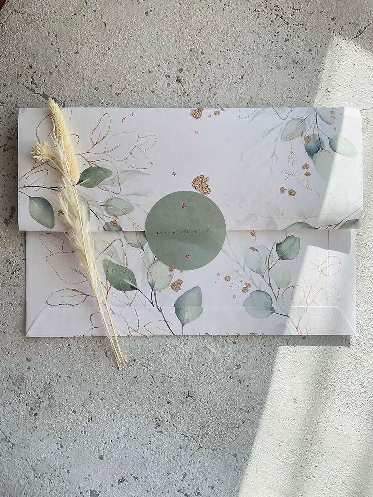 Papier Taschen  •Eukalyptus Golddesign• 10 Stk Eigenproduktion