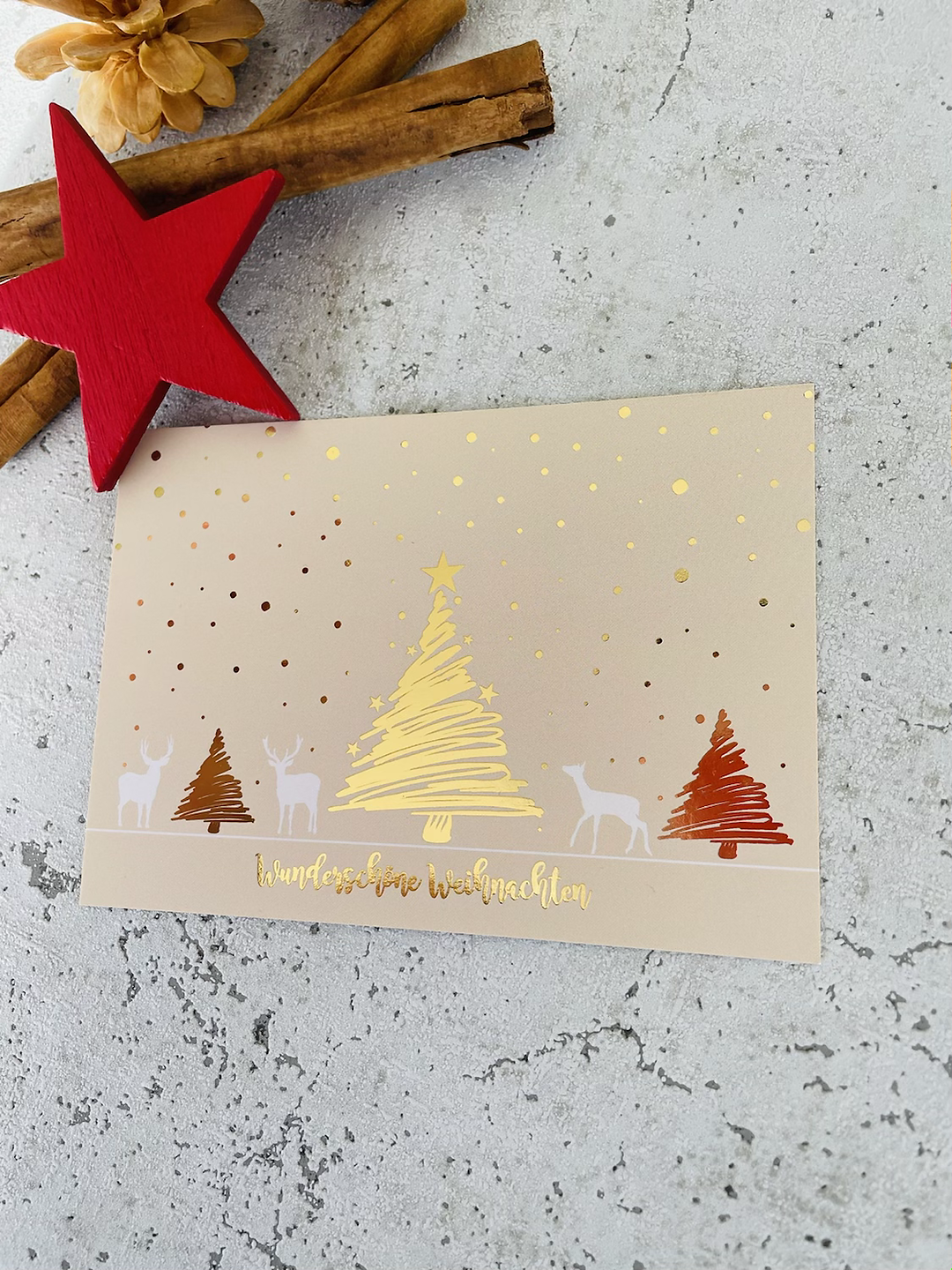 Weihnachtskarte Winterwald mit Goldmetallic