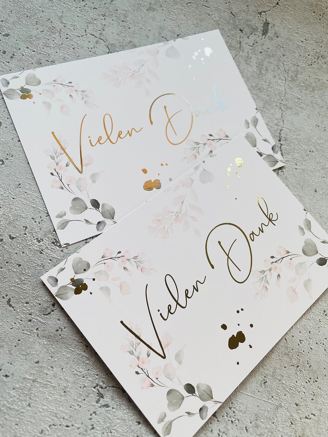 Karten  •VielenDank• mit Goldveredlung Aquarell Flowers