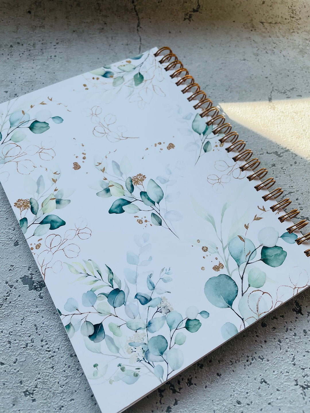 Notizbuch Eukalyptus mit Goldveredlung in 3D in A5