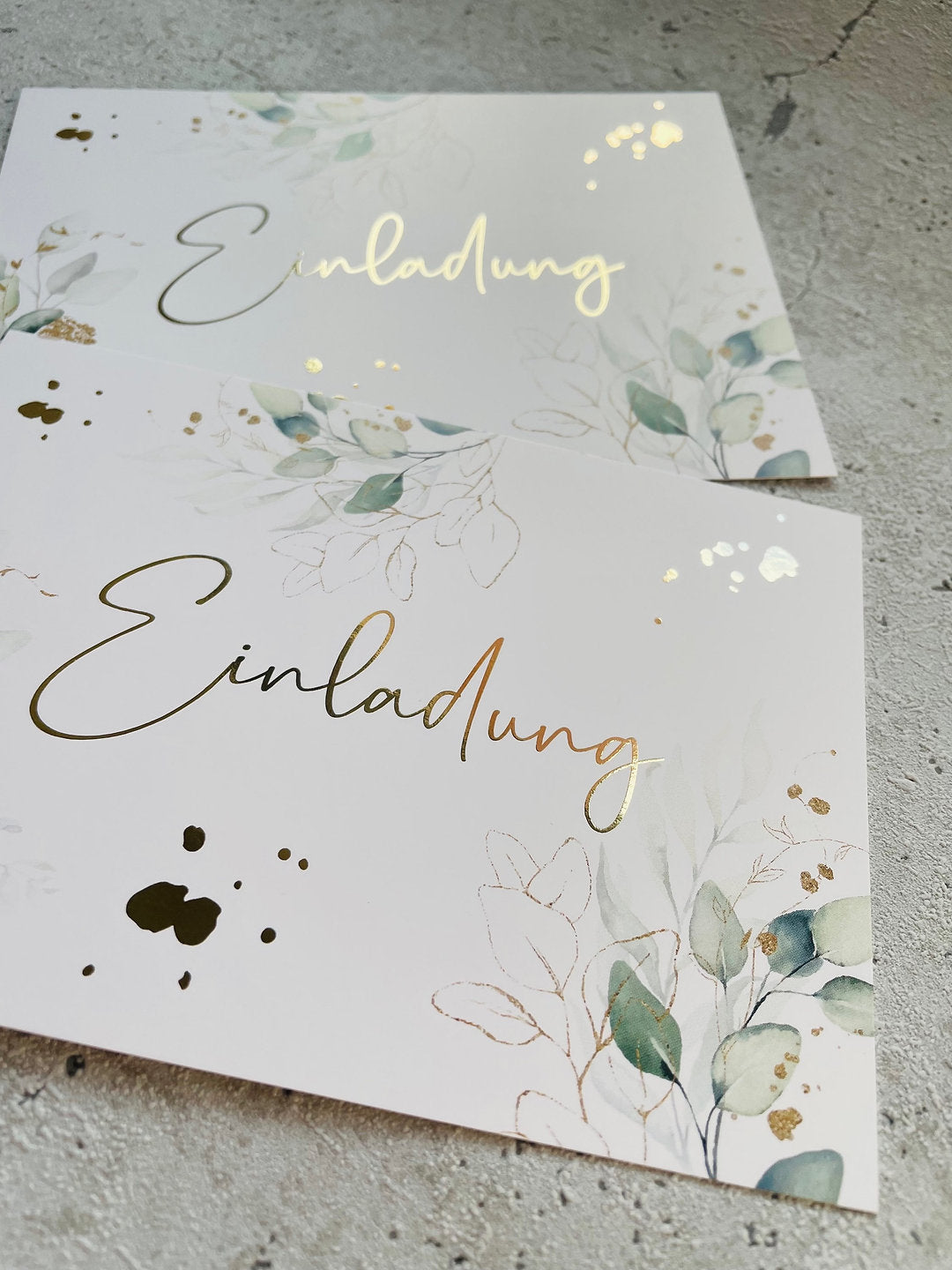 Karten  •Einladung• mit Goldveredlung Eukalyptus