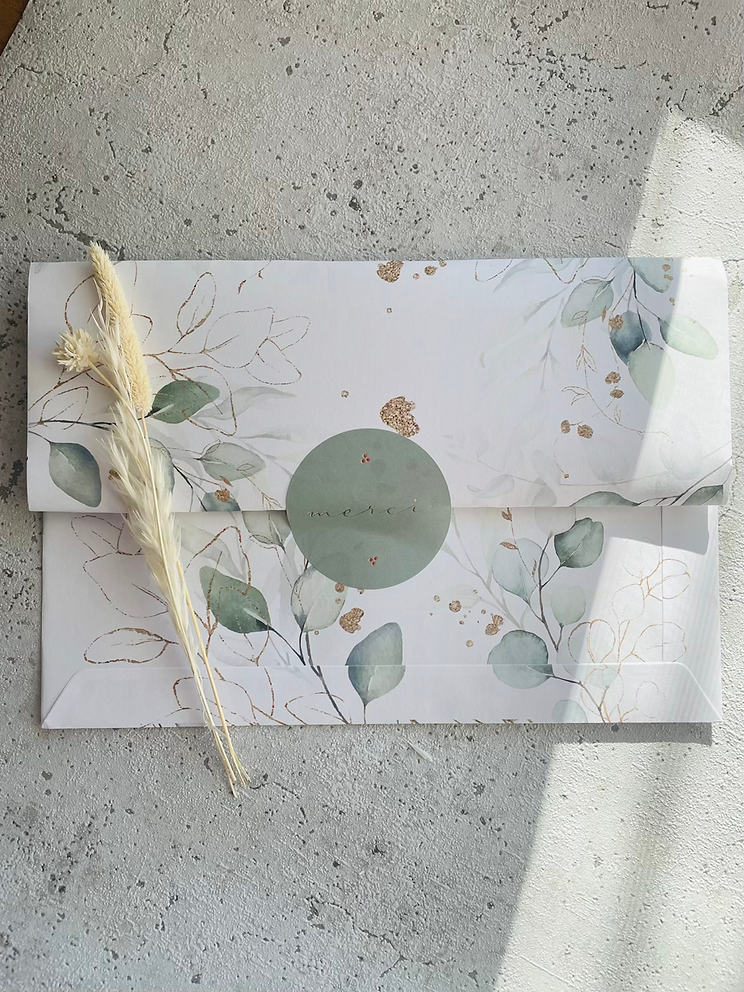 Papier Taschen  •Eukalyptus Golddesign• 10 Stk Eigenproduktion