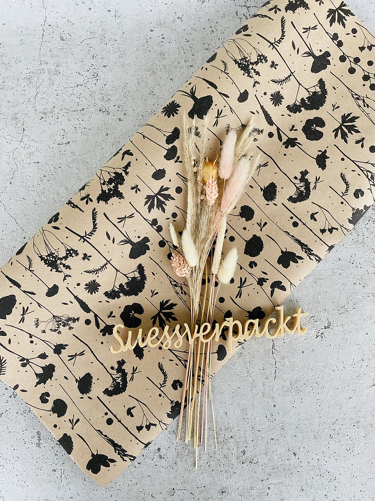 Geschenkpapier  50x300cm Kraftpapier Blumen
