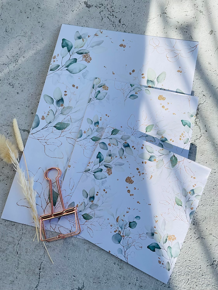 Papier Taschen  •Eukalyptus Golddesign• 10 Stk Eigenproduktion