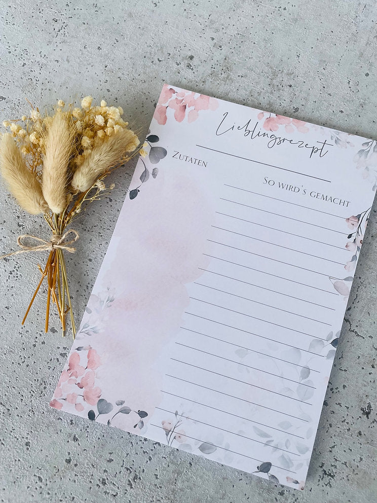 Rezeptblock Aquarell Blumen Design Eigenproduktion in A5